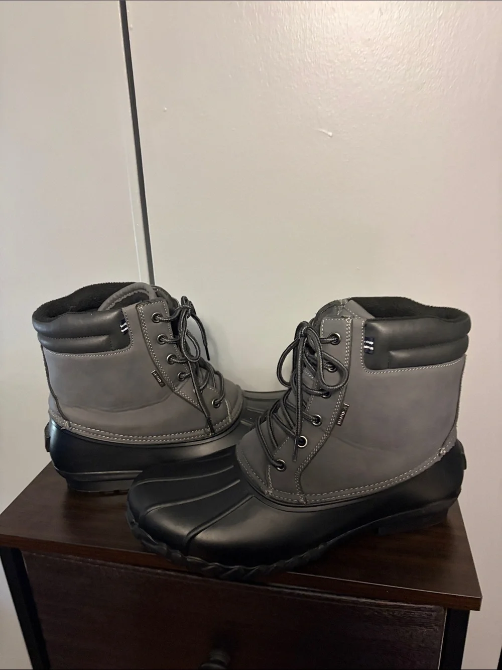 Nautica Men's Gray and Black Lace-Up Waterproof Boots